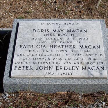 MACAN Doris May nee BOOTH 1900-1986 :: MACAN Patricia Heather 1942-1986