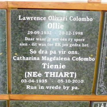 COLOMBO Lawrence Olivari 1932-1998 &amp; Catharina Magdalena THIART 1935-2010