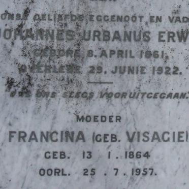ERWEE Johannes Urbanus 1861-1922 &amp; Francina VISAGIE 1864-1957