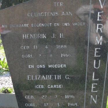 VERMEULEN Hendrik J.H. 1888-1966 &amp; Elizabeth G. CARSE 1896-1969