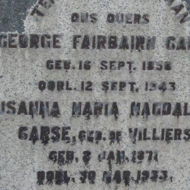 CARSE George Fairbairn 1858-1943 &amp; Susanna Maria Magdalena DE VILLIERS 1871-1933