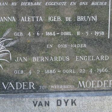 DYK Jan Bernardus Engelard, van 1886-1966 &amp; Anna Aletta DE BRUYN 1884-1958