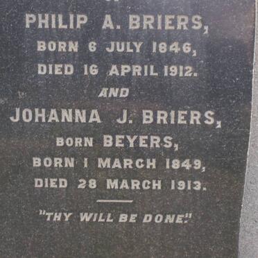 BRIERS Philip A. 1846-1912 &amp; Johanna J. BEYERS 1849-1913