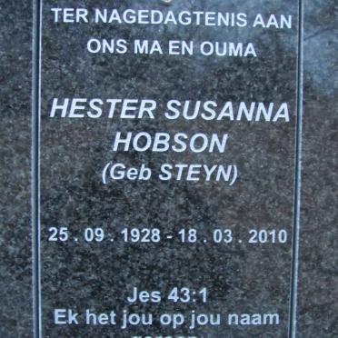 HOBSON Hester Susanna nee STEYN 1928-2010