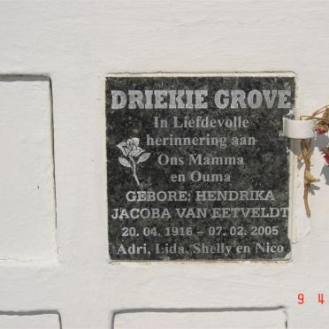 GROVE Hendrika Jacoba nee VAN EETVELDT 1916-2005