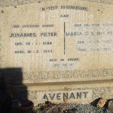 AVENANT Johannes Pieter 1894-1943 &amp; Maria G.B. BOTHMA 18?7-1881