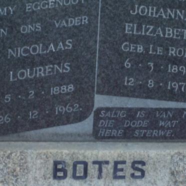 BOTES Nicolaas Petrus 1888-1962 &amp; Johanna Elizabeth LE ROES 1894-1973