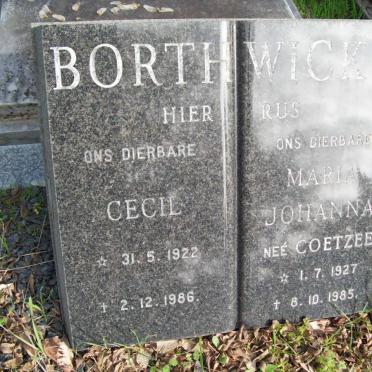BORTHWICK Cecil 1922-1986 &amp; Maria Johanna COETZEE 1927-1985