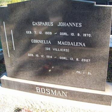 BOSMAN Capsarus Johannes 1909-1970 &amp; Cornelia Magdalena DE VILLIERS 1914-2007