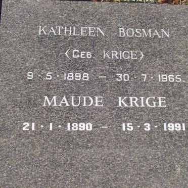 BOSMAN Kathleen nee KRIGE 1898-1965 :: KRIGE Maud 1890-1991