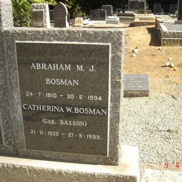 BOSMAN Abraham M.J. 1910-1994 &amp; Catherina W. BASSON 1920-1999