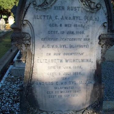 BYL Jan C. 1847-1919 &amp; Aletta C.J. 1848-1908 :: V.D. BYL Elizabeth Wilhelmina 1885-1885