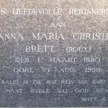 BRETT Anna Maria Christina nee ROUX 1880-1959