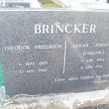BRINCKER Theodor Friedrich 1879-1946 &amp; Sarah Johanna COLLING 1884-1961