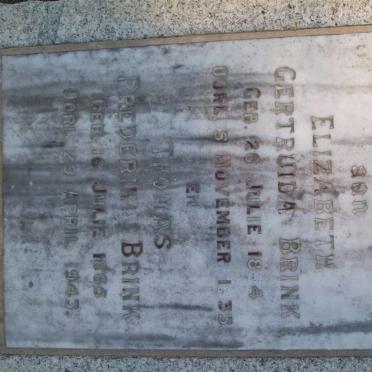 BRINK Thomas Frederick 1865-1943 &amp; Elizabeth Gertruida 1864-1933