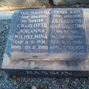 BASSON Charlotte Johanna Wilhelmina 1931-1968 :: BASSON Elizabeth Margaretha 1906-1976
