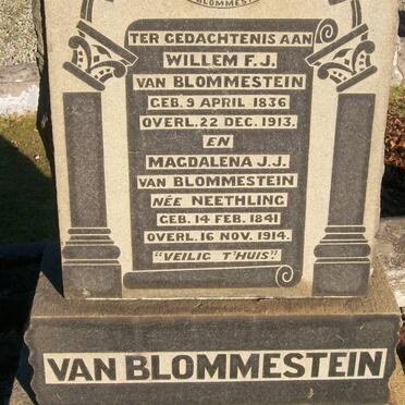 BLOMMESTEIN Willem F.J., van 1836-1913 &amp; Magdalena J.J. NEETHLING 1841-1914