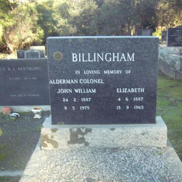 BILLINGHAM John William 1887-1975 &amp; Elizabeth 1887-1965