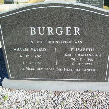 BURGER Willem Petrus 1900-1981 &amp; Elizabeth KOEGELENBERG 1901-1993