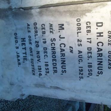 CARINUS D.H. 1850-1925 &amp; M.J. SCHOEDER 1853-1914 :: CARINUS Hettie