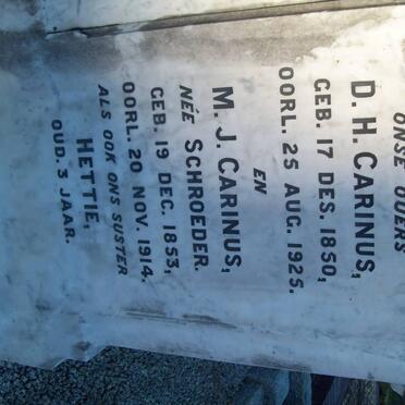 CARINUS D.H. 1850-1925 &amp; M.J. SCHOEDER 1853-1914 :: CARINUS Hettie