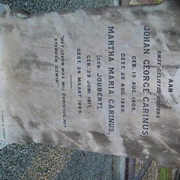 CARINUS Johan George 1809-1889 &amp; Martha Maria JOUBERT 1817-1889