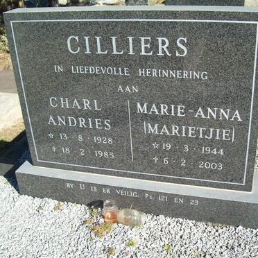 CILLIERS Charl Andries 1928-1985 &amp; Marie-Anna 1944-2003