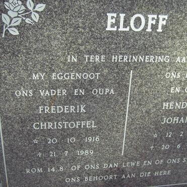 ELOFF Frederik Christoffel 1916-1989 &amp; Hendrina Johanna 1920-2003