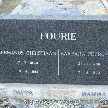FOURIE Hermanus Christiaan 1899-1959 &amp; Barbara Petronella 1909-1972