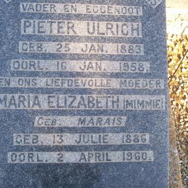 FISCHER Pieter Ulrich 1883-1958 &amp; Maria Elizabeth MARAIS 1886-1960
