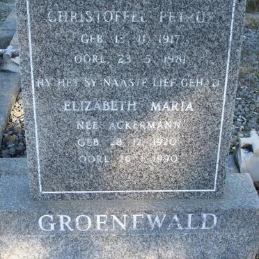 GROENEWALD Christoffel Petrus 1917-1981 &amp; Elizabeth Maria Ackermann 1920-1990