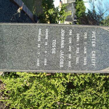 GREEFF Pieter 1909-1961 &amp; Johanna Jacoba 1919-1992