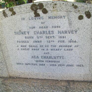 HARVEY Sidney Charles 1881-1954 &amp; Ada Charlotte VERSFELD 1882-1957