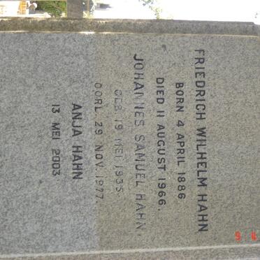 HAHN Friedrich Wilhelm 1886-1966 :: HAHN Johannes Samuel 1935-1977 :: HAHN Anja -2003
