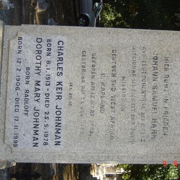 HAHN Johann Samuel ??05-?? :: JOHNMAN Charles Keir 1913-1978 :: JOHNMAN Dorothy Mary nee RADLOFF 1906-1995