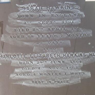 HAWKINS Sarah 1794-1863 :: HUNT Charlotte Elizabeth Hawkins 1864-1864