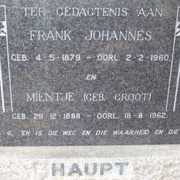 HAUPT Frank Johannes 1879-1960 &amp; Mientje GROOT 1888-1962
