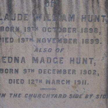 HUNT Claude William 1898-1899 :: HUNT Edna Madge 1902-1911