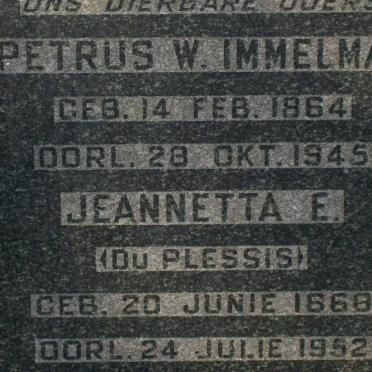IMMELMAN Petrus W. 1864-1945 &amp; Jeannetta E. DU PLESSIS 1868-1952