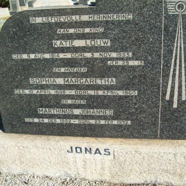 JONAS Marthinus Johannes 1882-1972 &amp; Sophia Margaretha 1888-1960 :: JONAS Katie Louw 1914-1953