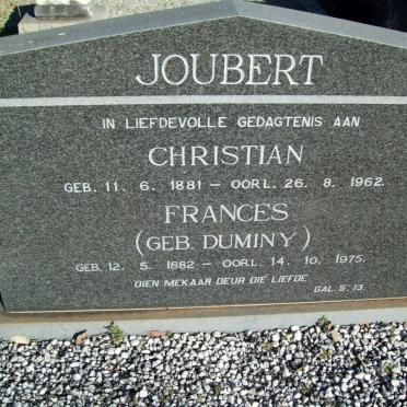 JOUBERT Christian 1881-1962 &amp; Frances DUMINY 1882-1975
