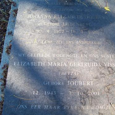 JOUBERT Johanna Elizabeth nee LIEBENBERG 1907-1970 :: VISSER Elizabeth Maria Gertruida nee JOUBERT 1943-2001