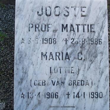 JOOSTE Mattie 1908-1986 &amp; Maria C. VAN BREDA 1906-1990