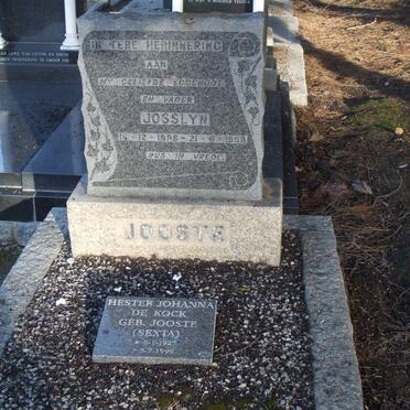 JOOSTE Josslyn 1898-1958 :: DE KOCK Hester Johanna nee JOOSTE 1927-1999
