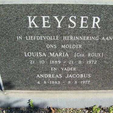 KEYSER Andreas Jacobus 1883-1977 &amp; Louisa Maria ROUX 1889-1972