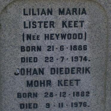 KEET Johan Diederik Mohr 1882-1976 &amp; Lilian Maria Lister Keet  HEYWOOD 1886-1974