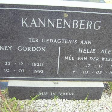KANNENBERG Sydney Gordon 1920-1992 &amp; Helie Aletta VAN DER WESTHUIZEN 1932-1991