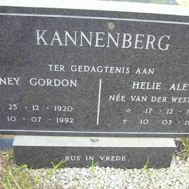 KANNENBERG Sydney Gordon 1920-1992 &amp; Helie Aletta VAN DER WESTHUIZEN 1932-1991