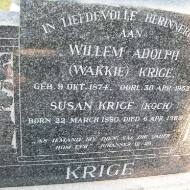 KRIGE Willem Adolph 1874-1952 &amp; Susan KOCK 1880-1965
