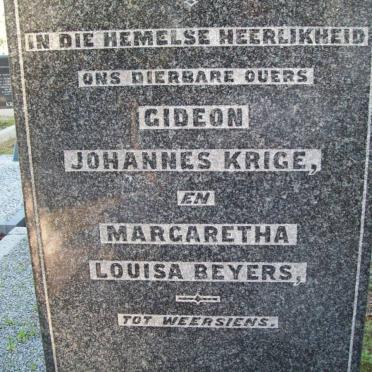 KRIGE Gideon Johannes &amp; Margaretha Louisa BEYERS
